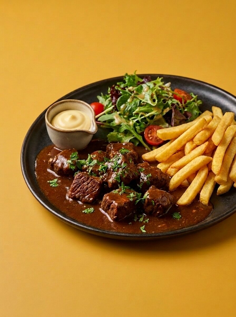 Stoofvlees met frieten en salade